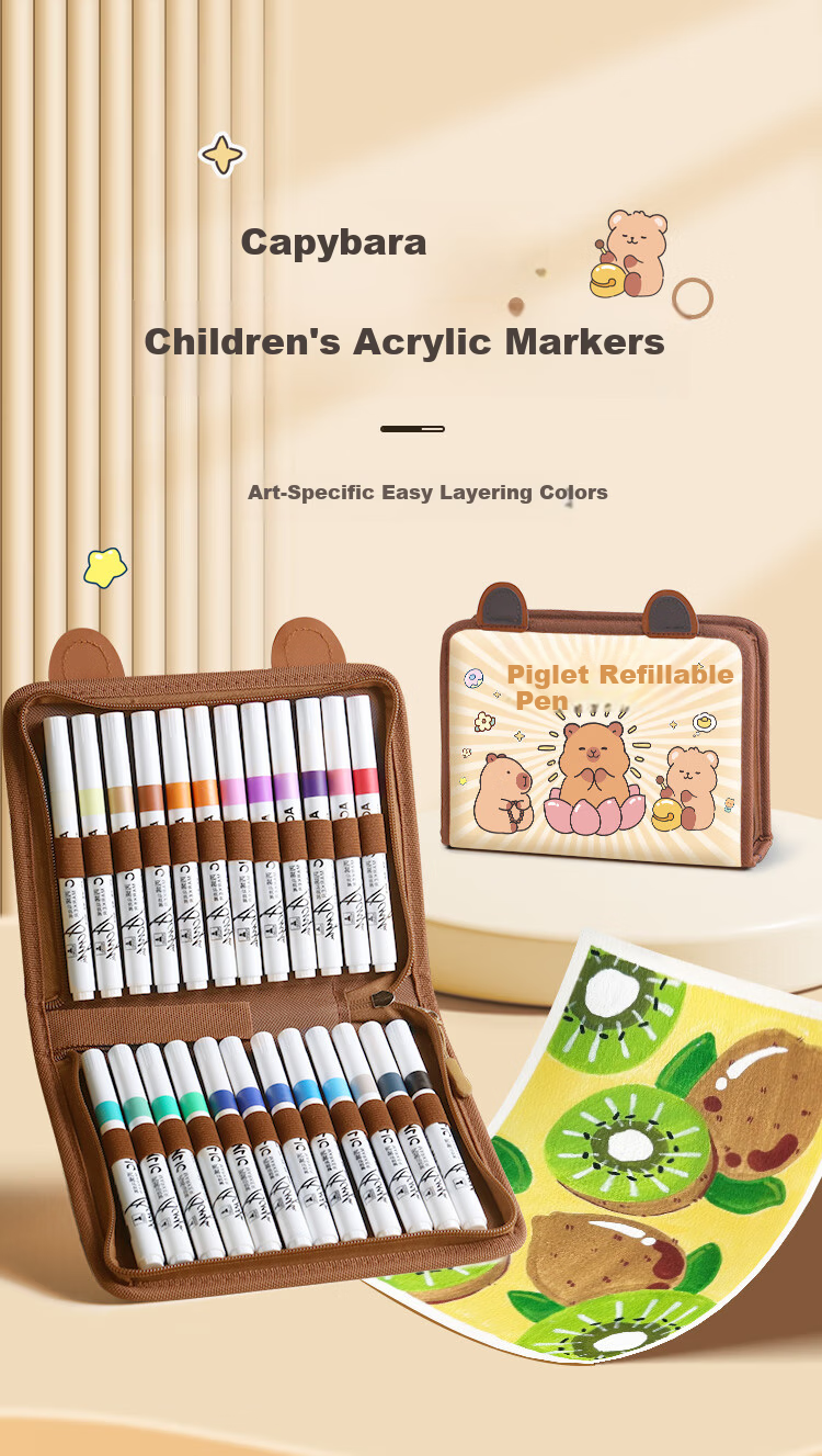 Yuji Capybara Acrylic Markers 60 Colors Soft Tip Non-Transparent Layerable Washable Watercolor Pens for Students Children's Art Supplies 1