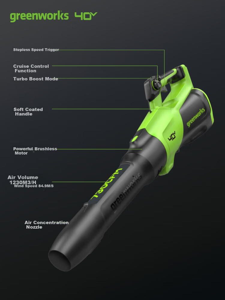 Greebo 40V Cordless Leaf Blower C13 Lithium Battery Snow Blower Garden Dust Blower Powerful Blower Bare Tool 10