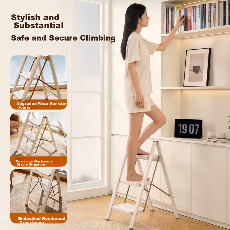 Xiaomoti Household Folding A-Frame Ladder Telescopic Thickened Indoor Stair Climbing Ladder Moving Ladder Small Lightweight Multifunctional Step Ladder