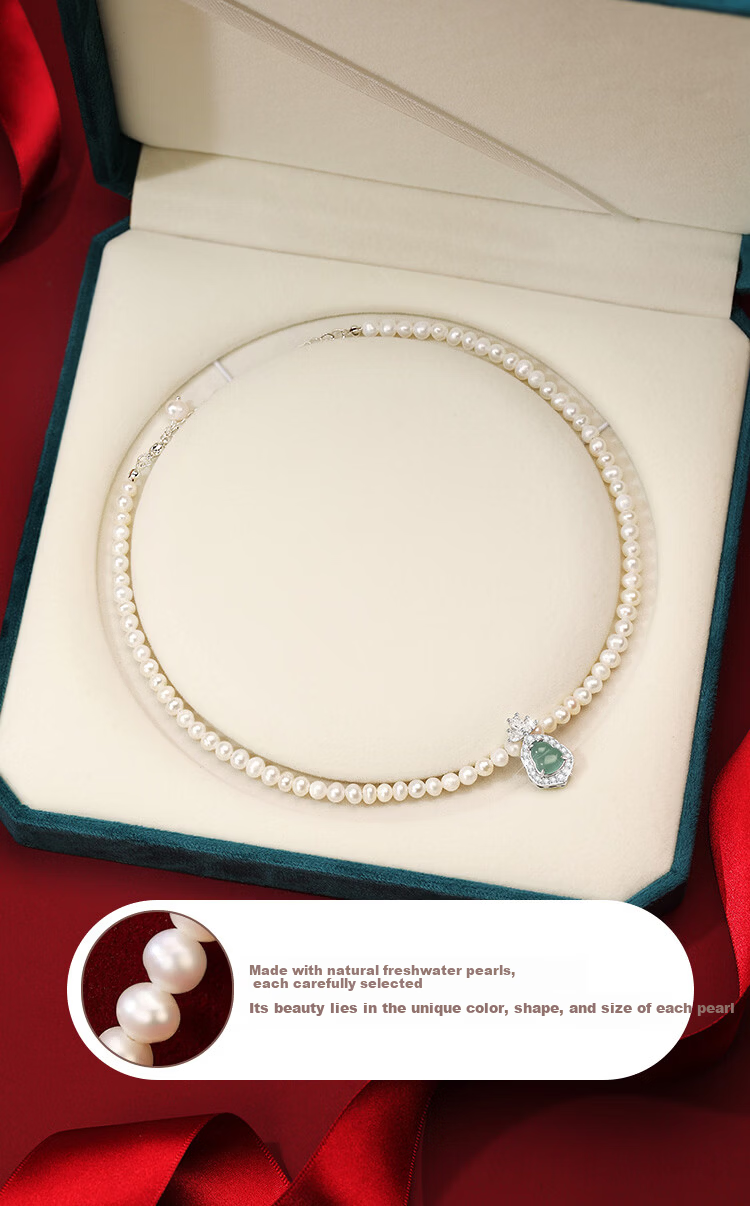 Elegant Freshwater Pearl Fortune Necklace with Jade Gourd Pendant Premium Jewelry Birthday Gift for Girlfriend Mom Elders 8