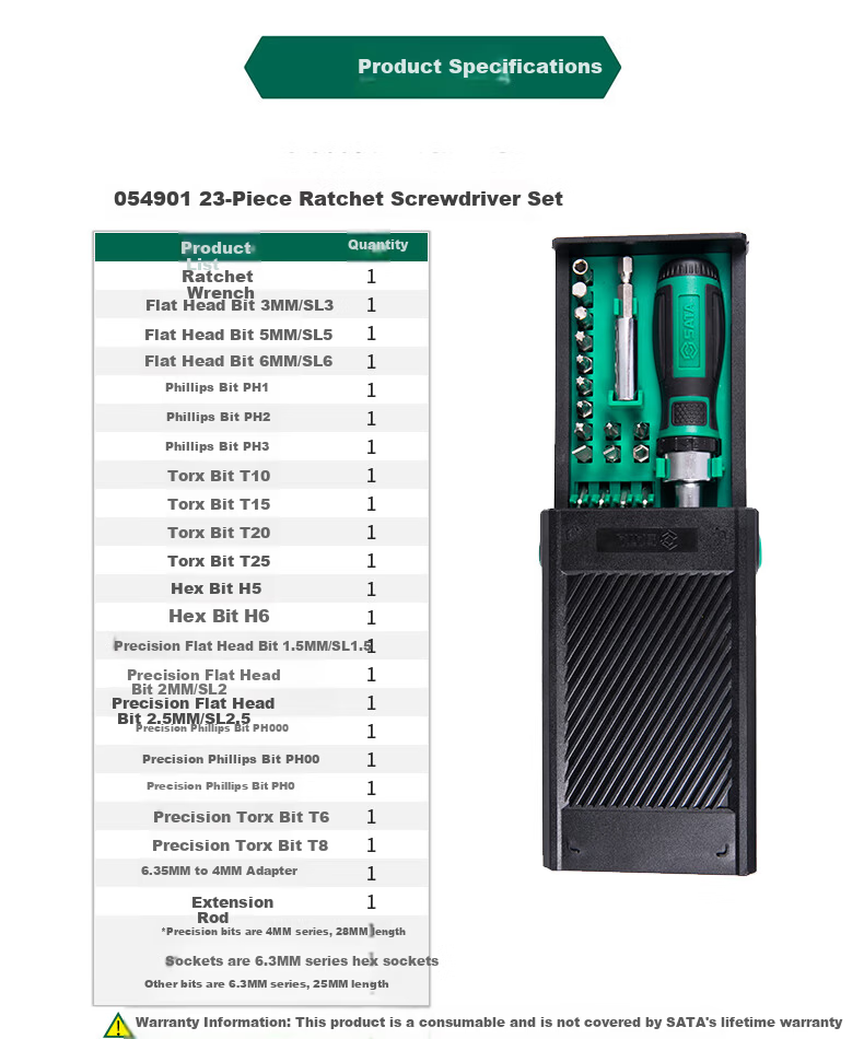 SATA Household Mini Ratchet Screwdriver & Small Socket Set 05492 12