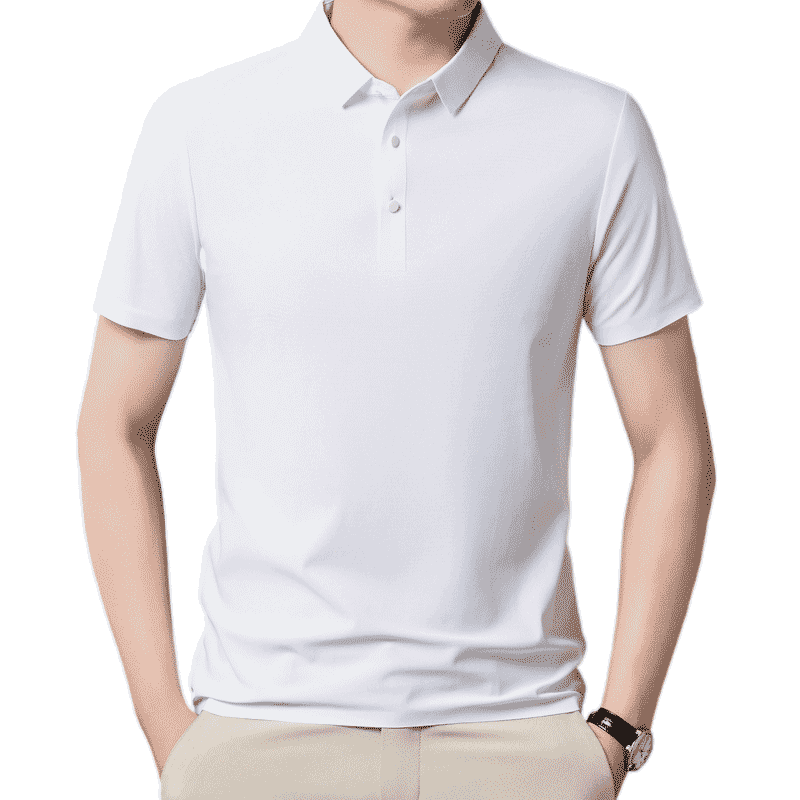 Hodo Men's Long Sleeve T-Shirt Summer Ice Silk Polo Shirt Wrinkle-Resistant Breathable Casual Top White M