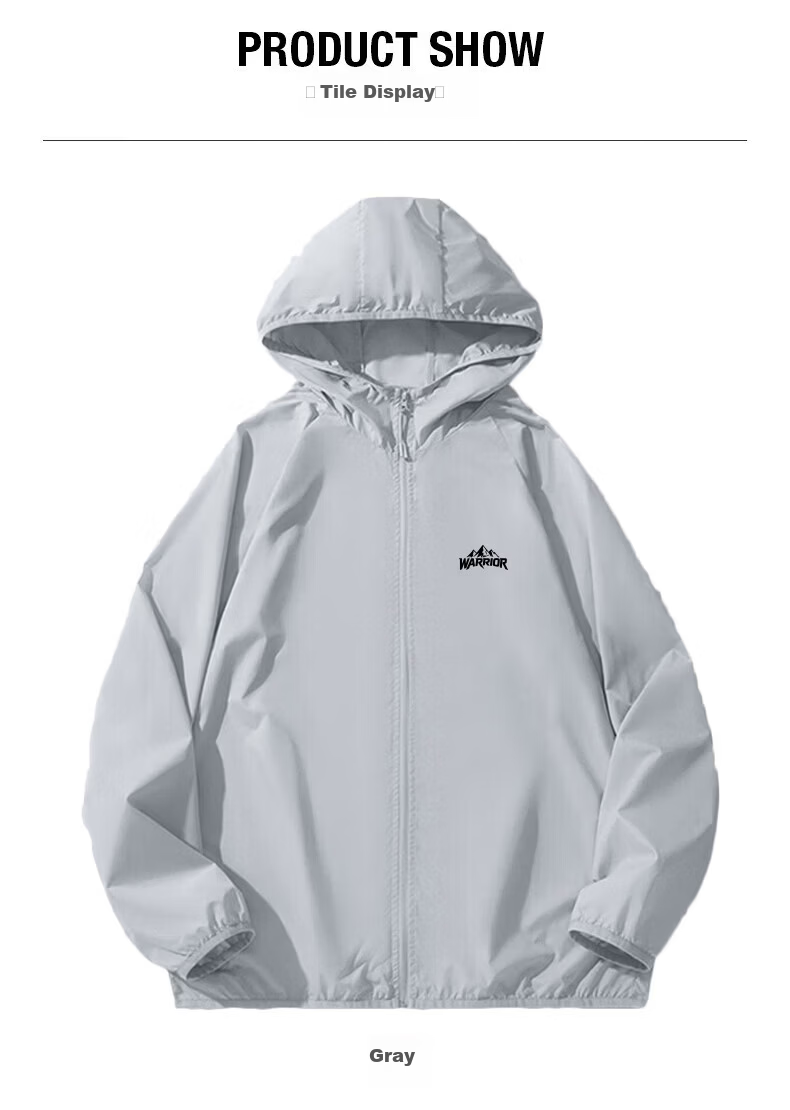 Warrior Men's Summer Sunscreen Jacket Ice Silk UV Protection Lightweight Breathable Fishing Skin Jacket Light Gray 3XL 9