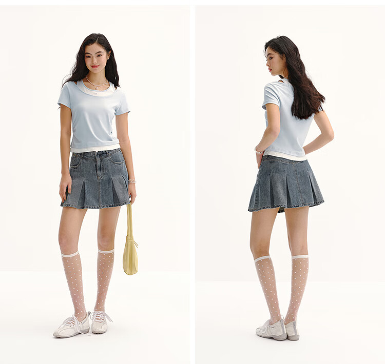 Semir Mall Style | Women's Summer Short Sleeve T-Shirt, Short Slim Fit, Fake Two-Piece, 2026 Versatile Slimming 101326100042 16