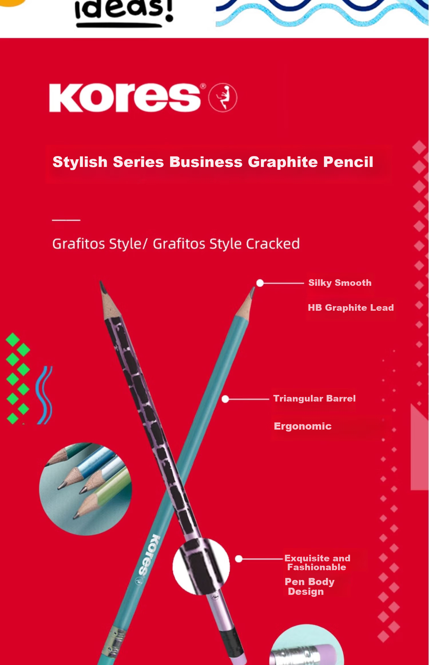 KORES Europe Kores HB Non-Toxic Pencils for Primary School Grade 1 with Multiplication Table, Fashion Cartoon Writing Sketching Graphite Pencils, 12 Pack 3
