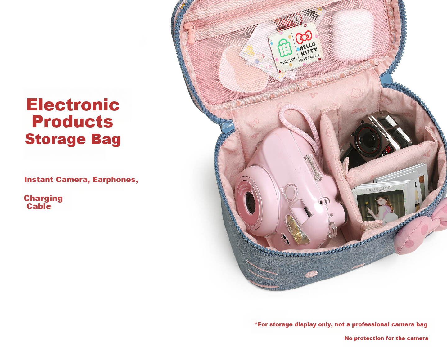 Toutou New Hello Kitty Denim Makeup Bag Storage Camera Bag Children's Day Birthday Gift for Girlfriend 11