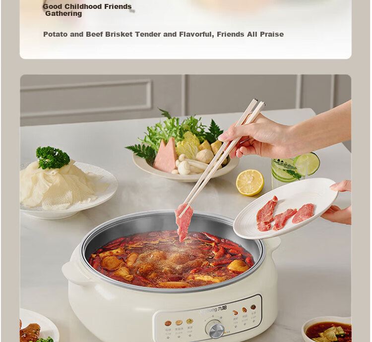 Joyoung JK30-GK339 Household Grill Pan 304 Stainless Steel Non-Coated Inner Pot Breakfast Maker Deepened Body Electric Griddle Multi-Function Electric Frying Pan 12