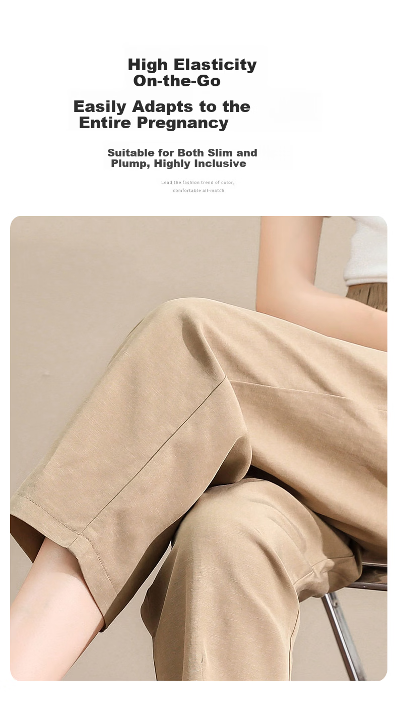 JOYNCLEON Maternity Pants Spring and Autumn Wear Imitation Cotton Linen Thin Maternity Trousers Khaki L jyk19882 4
