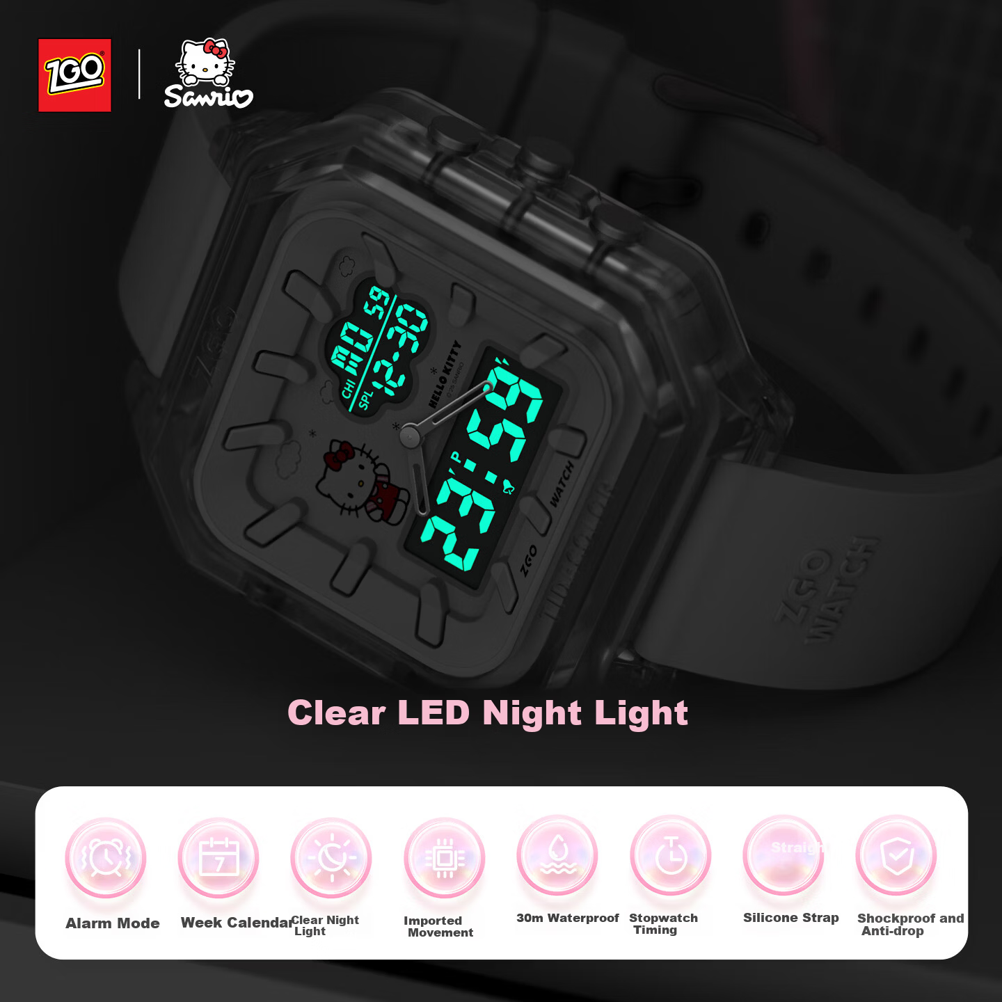 ZGO Line Small Cat Electronic Watch for Girls Student High School Waterproof Sports Digital Watch 81980