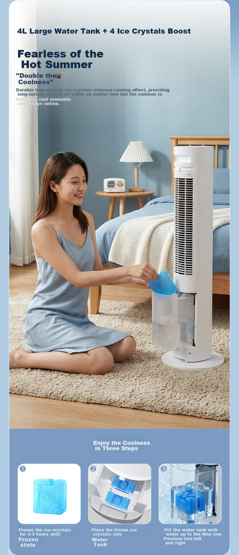 AUCMA Home Cooling Fan Floor Strong Cooling Portable Air Conditioner Fan Standing Water Cooling Air Purifier Air Circulation Bladeless Tower Fan Quiet Bedroom S5Y 4