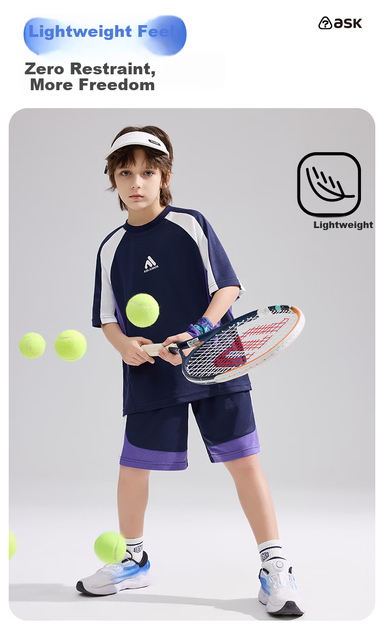 ASK JUNIOR Kids Quick-Dry Sports Summer Set Short Sleeve T-Shirt and Boys Girls Five-Point Shorts Two-Piece Set 7