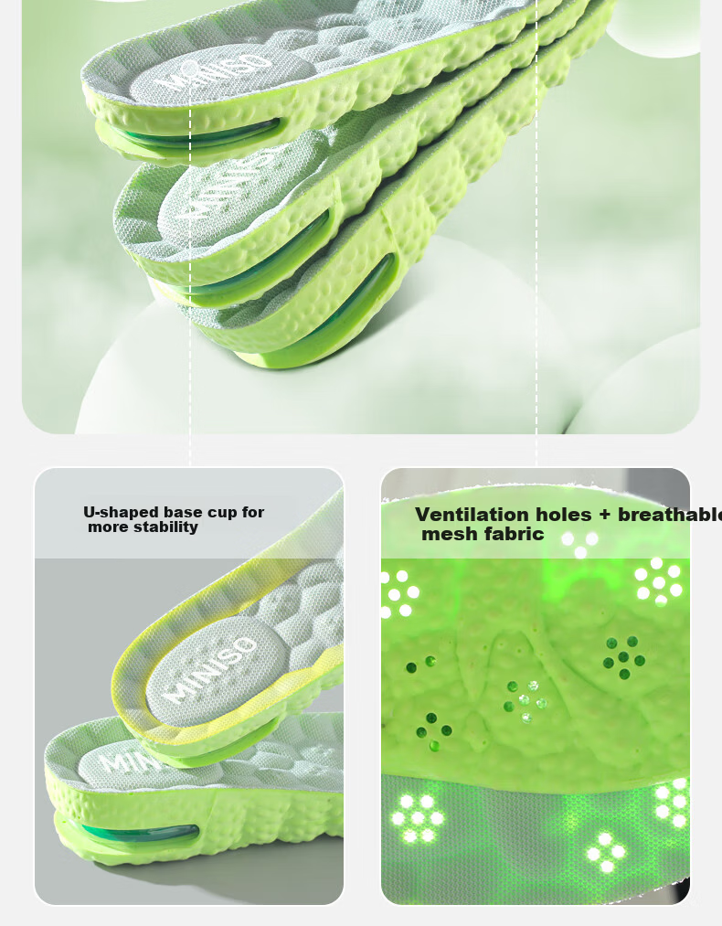 MINISO Cushioned Shock-Absorbing Height Increase Insoles for Men and Women, Invisible 3.5cm Elevation, Mugwort Odor-Resistant Breathable Sweat-Absorbing Insoles, Size 39-40 13