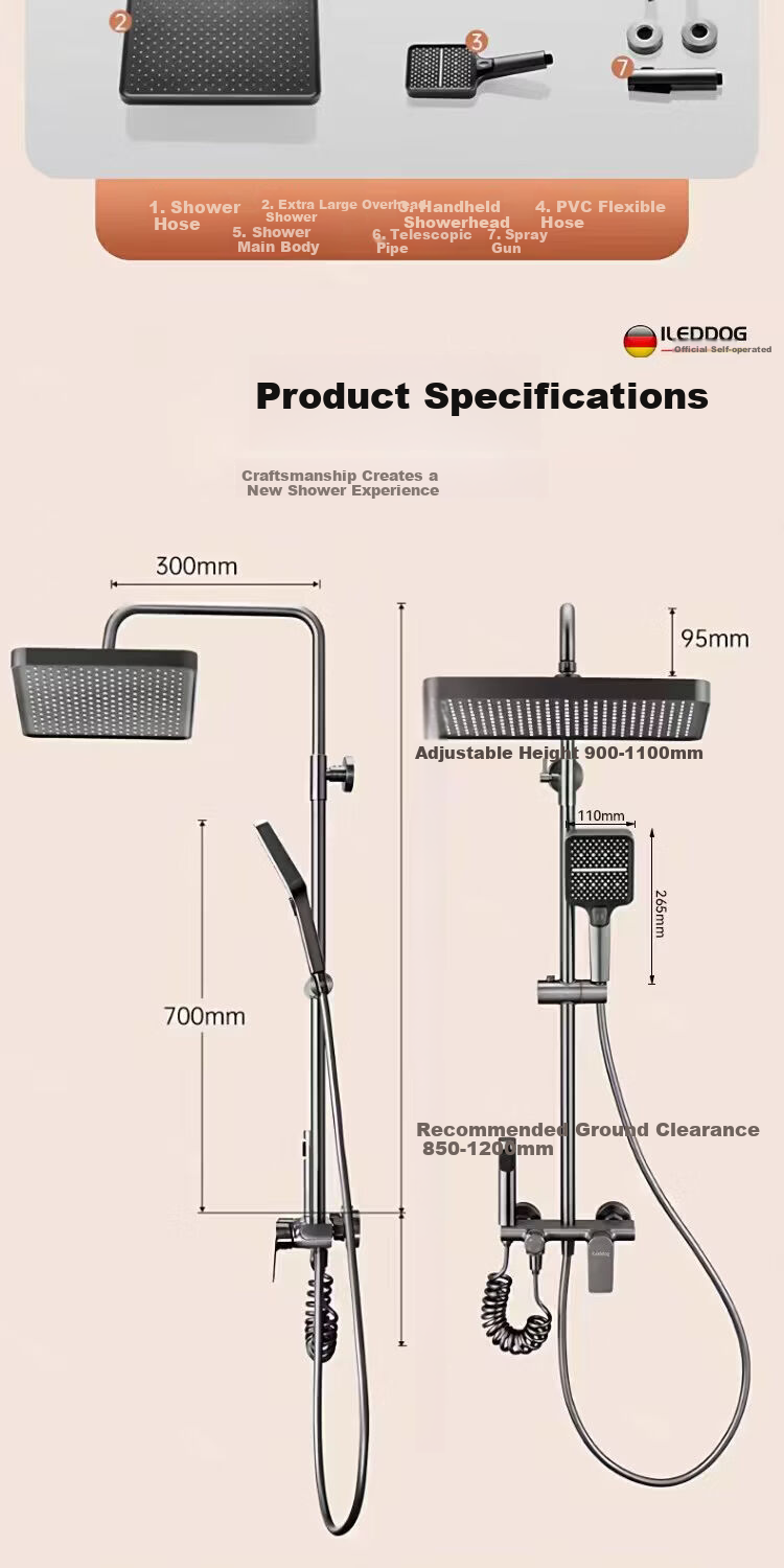 ILeddog [Germany] All-Copper Body Shower Set Home Bathroom Bath Shower Head Complete Set SL-003 18