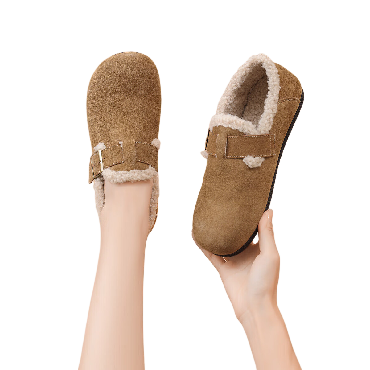 Daphne Birkenstock Women's 2023 Autumn Winter Simple Versatile Closed-Toe Slip-On Fleece-Lined Soft Sole Retro Flats Khaki Size 36