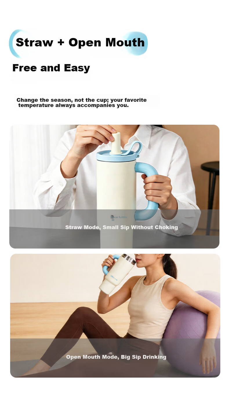 Bear Straw Tumbler Large Capacity Stainless Steel Insulated Water Bottle for Office Men Women Car Student Gift 5