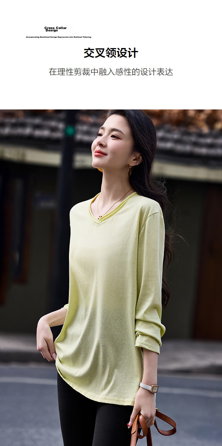 Demana [with Lyocell] Spring Lady Style Cross Neck Cloud Cotton Loose Slim Fit Petite T-Shirt Women Premium Feel 7