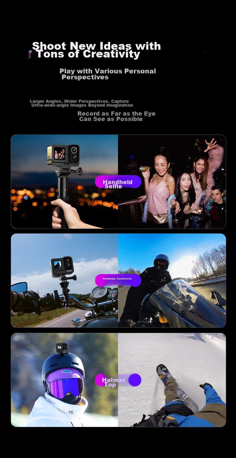 SJCAM SJ20 Night Shooting Dual Lens Anti-Shake Waterproof Action Camera Motorcycle Helmet Riding Recorder Outdoor Live Streaming Pre-Recording Vlog Fishing Head-Mounted Camera 128 16