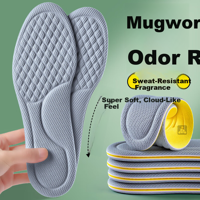 Footprint Tribe Mugwort Deodorant Insoles for Men Sweat-Absorbing Breathable Odor-Removing Antibacterial Summer Thin Leather Shoe Insoles Size 39-40