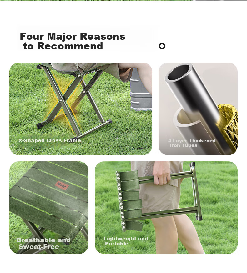 JEEP Folding Stool Portable Outdoor Chair Home Folding Bench Leisure Seat Queue Helper Medium Size Army Green 1