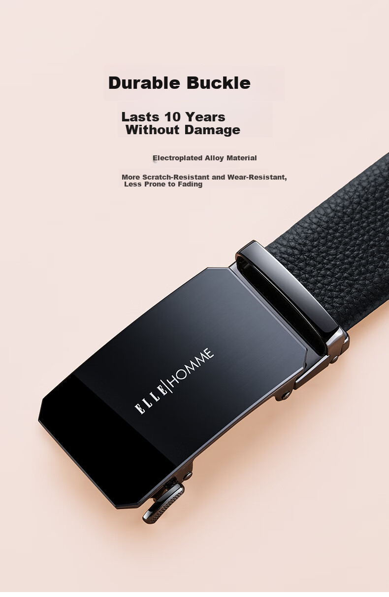 ELLE HOMME French Brand Men's Leather Belt with Automatic Buckle, Top-Grain Cowhide Waistband, Birthday Gift for Husband Or Father on Father's Day 3