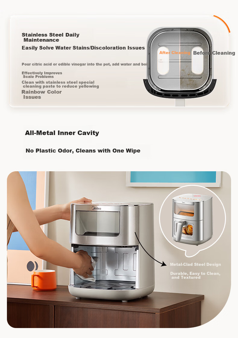 Midea Fresh Air Roasting Air Fryer [Price Protection 618] Non-Coated Stainless Steel Titanium Air Fryer Steam and Roast Combo 2026 New Model 6.5L Large Capacity KZC6521PRO 19
