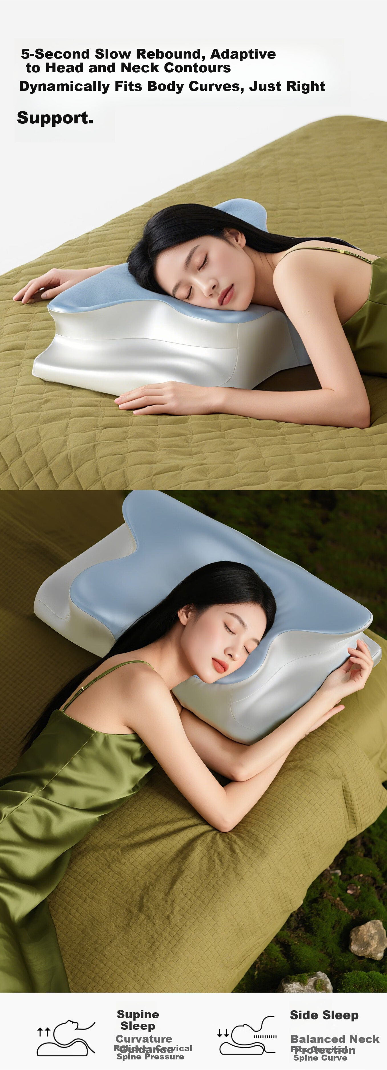 Jingyan Memory Foam Neck Pillow Ergonomic Butterfly Shape Cervical Spine Pillow for Deep Sleep Adult Side Sleep 5
