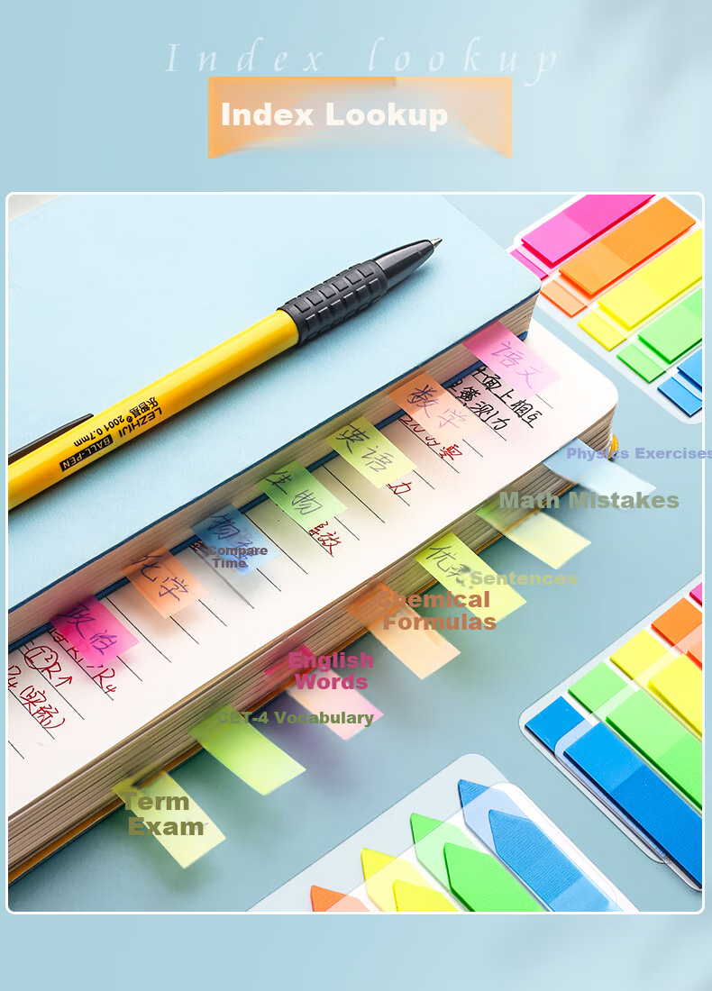 Jinzhi 1700pcs Transparent Waterproof Index Label Stickers Fluorescent Film Mark Colorful Sticky Notes Tabs Bookmarks Strong Adhesive Reusable Notes 4