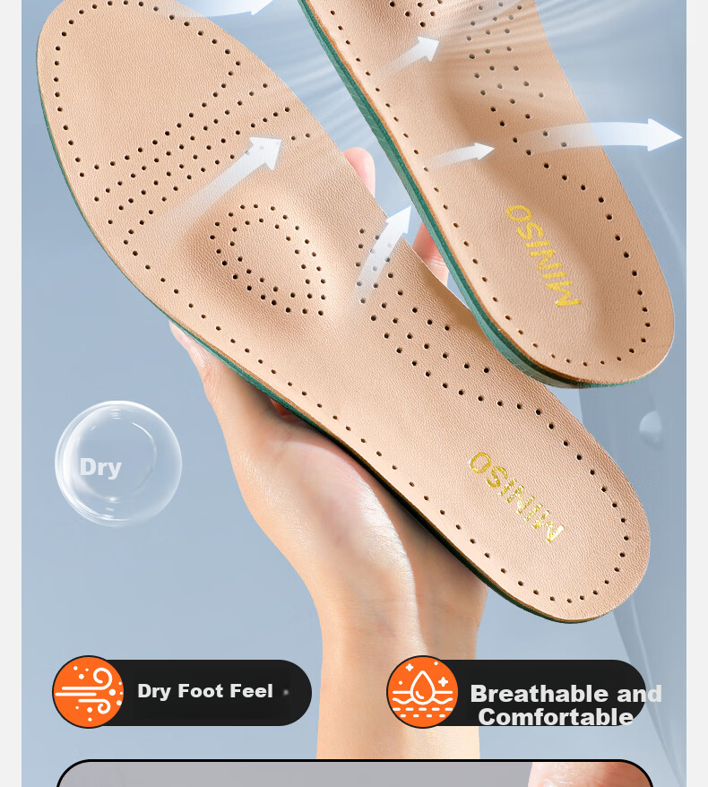 MINISO Sheepskin Insoles Sweat-Absorbing Breathable Shock-Absorbing Soft Anti-Odor Durable Comfort Insoles Size 39-40 12