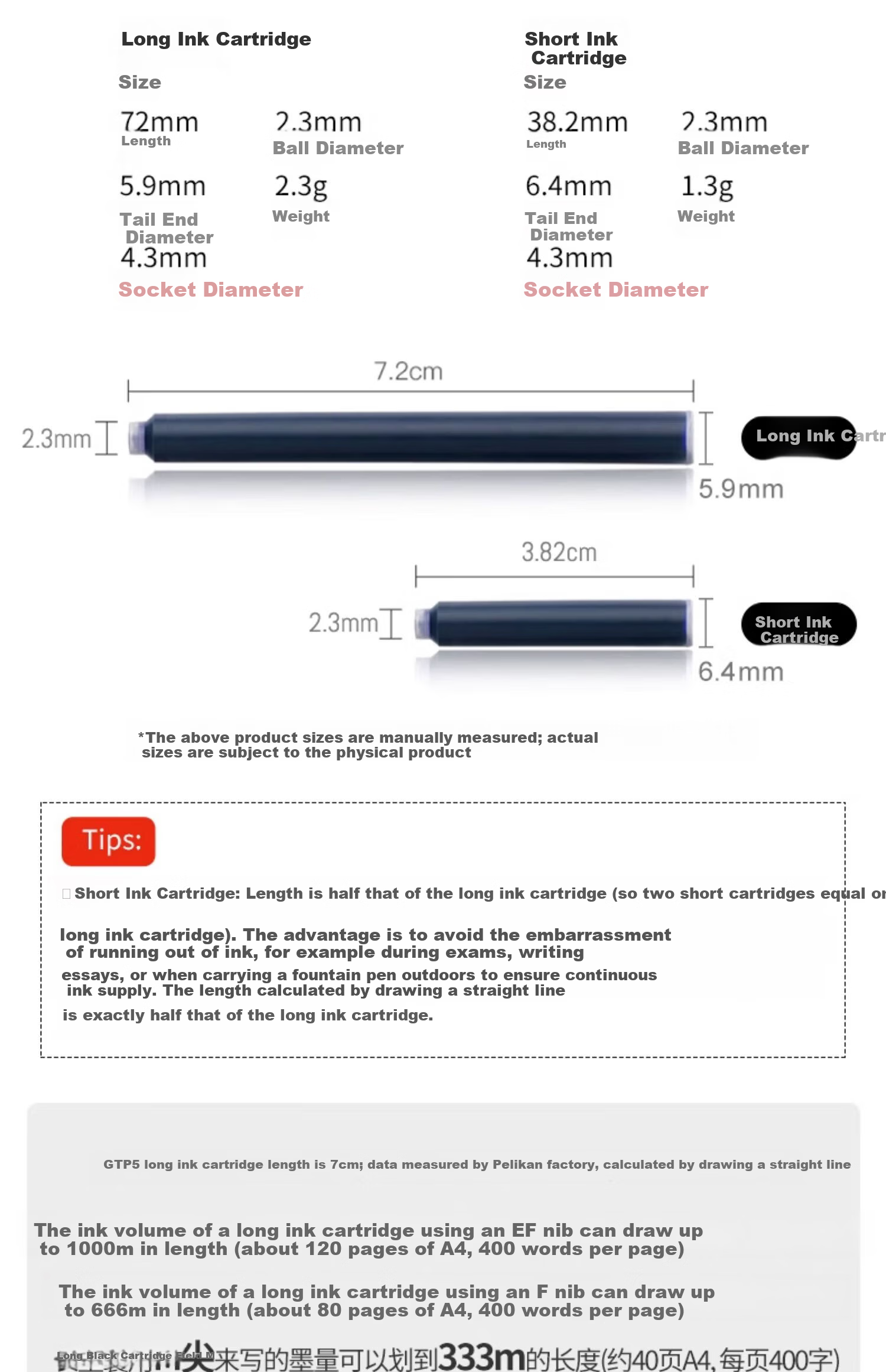 Pelikan 4001 Long Ink Cartridges Non-Carbon Ink Refill 5-Pack Student Pen Bright Red 3
