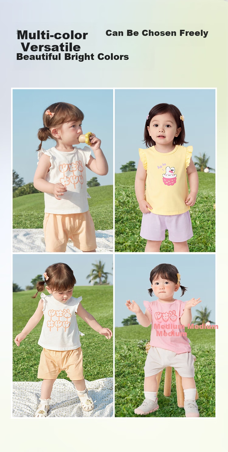 Balabala Baby Toddler Short Sleeve Set 2026 Summer Girls T-Shirt and Pants Two-Piece Children's Day Gift Sweet Girl 6