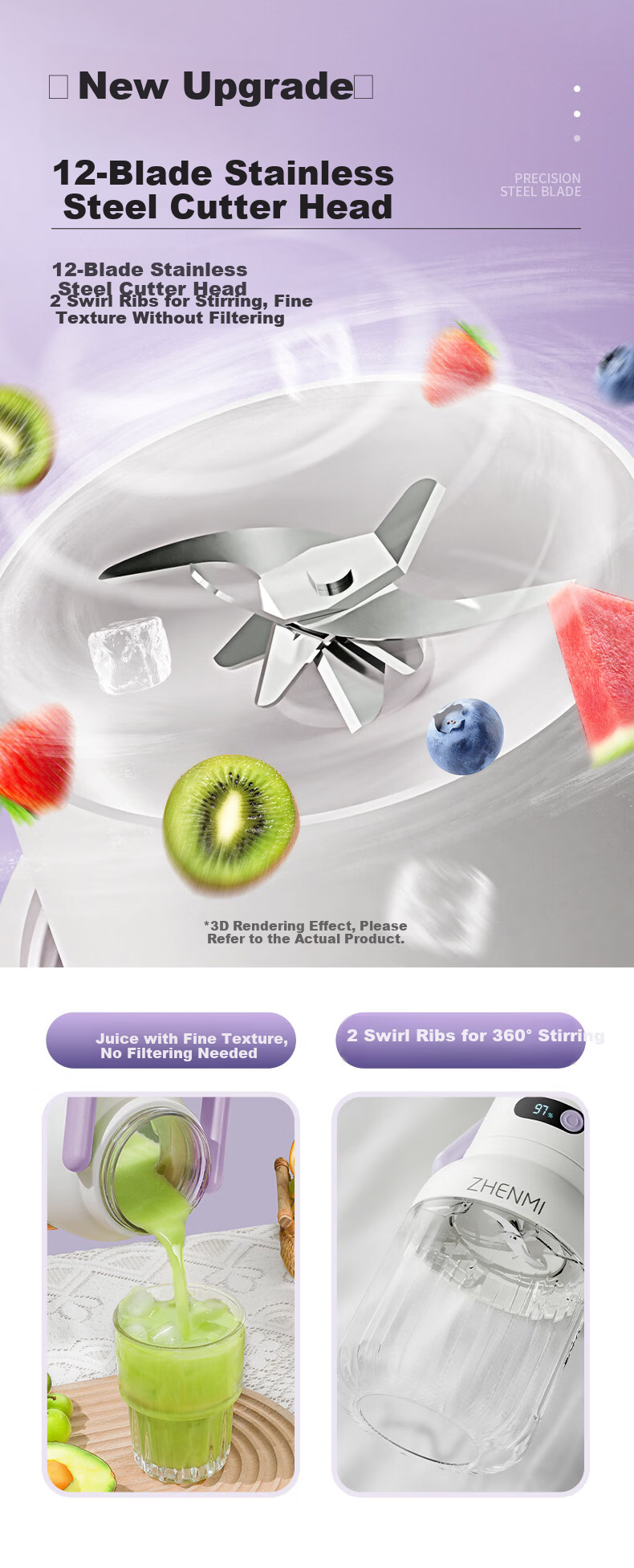 Zhenmi Portable Juicer Small Household Multifunctional Wireless Rechargeable Electric Fruit Juicer Cup J15 Price Protection 618 2