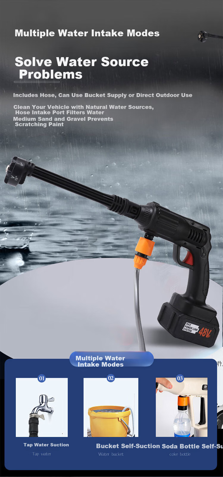 Xinwuhuan Wireless Car Washer Lithium Battery High-Pressure Water Gun Cleaning Machine Portable Brushless Motor Single Lithium Battery for Home and Garden 4