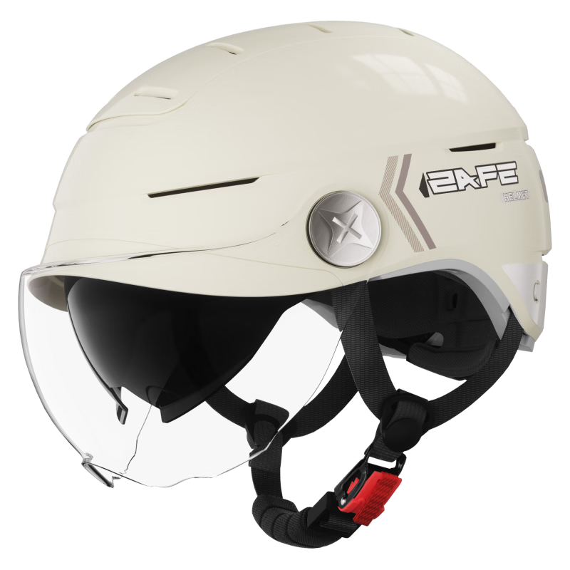 Feige Spreck 3C Certified Electric Bike Helmet Women's Men's Summer Sun Protection Half Helmet Motorcycle Safety Helmet Four Seasons [Wind Vent Sunroof] 598 High-Definition Short Double Visor Khaki Wh