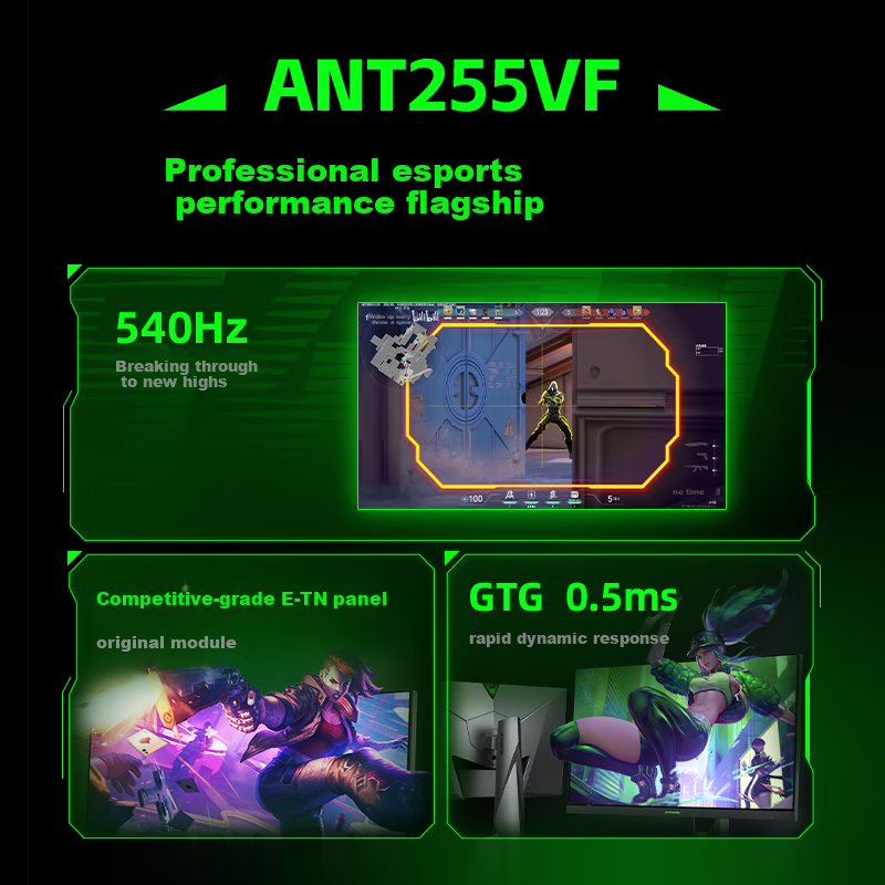 ANTGAMER Ant Esports 24.1-inch 540Hz E-TN Panel Monitor GTG 0.5ms Response Ultra High Refresh HDR400 Fearless Contract Professional Monitor ANT255VF