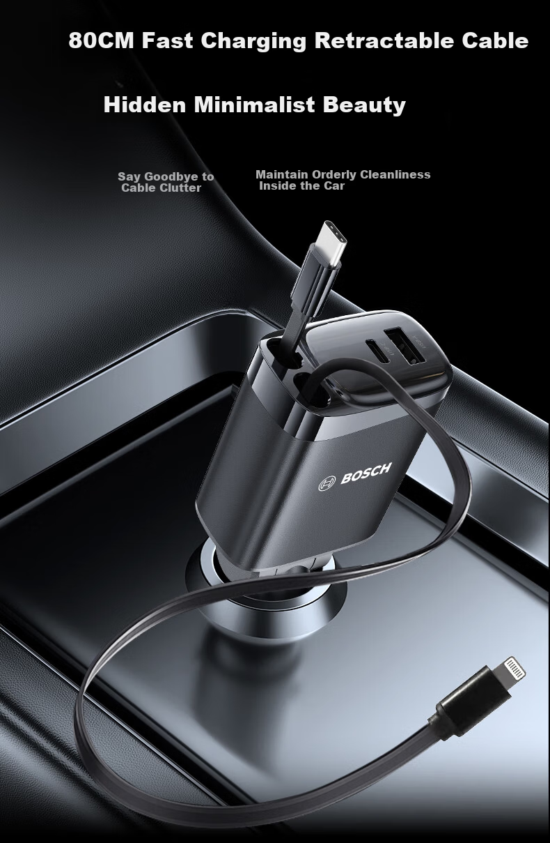 BOSCH SC580 Car Charger Super Fast Charging Cigarette Lighter Adapter Triple USB Car Charger Super Fast Car Charging Head 6