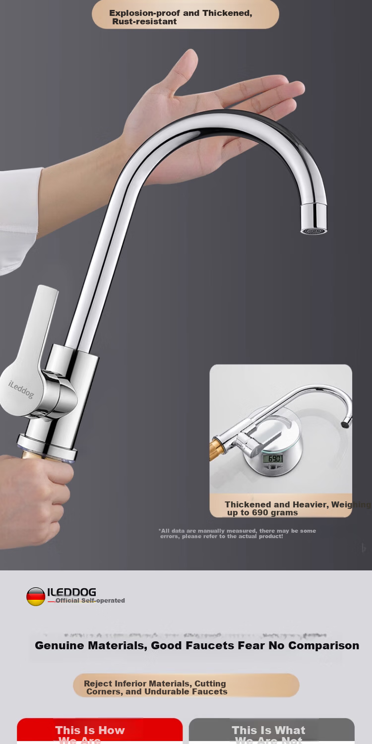 ILeddog [Germany] All-Copper Kitchen Faucet for Sink, Hot and Cold Swivel Tap CFLT-LR 7