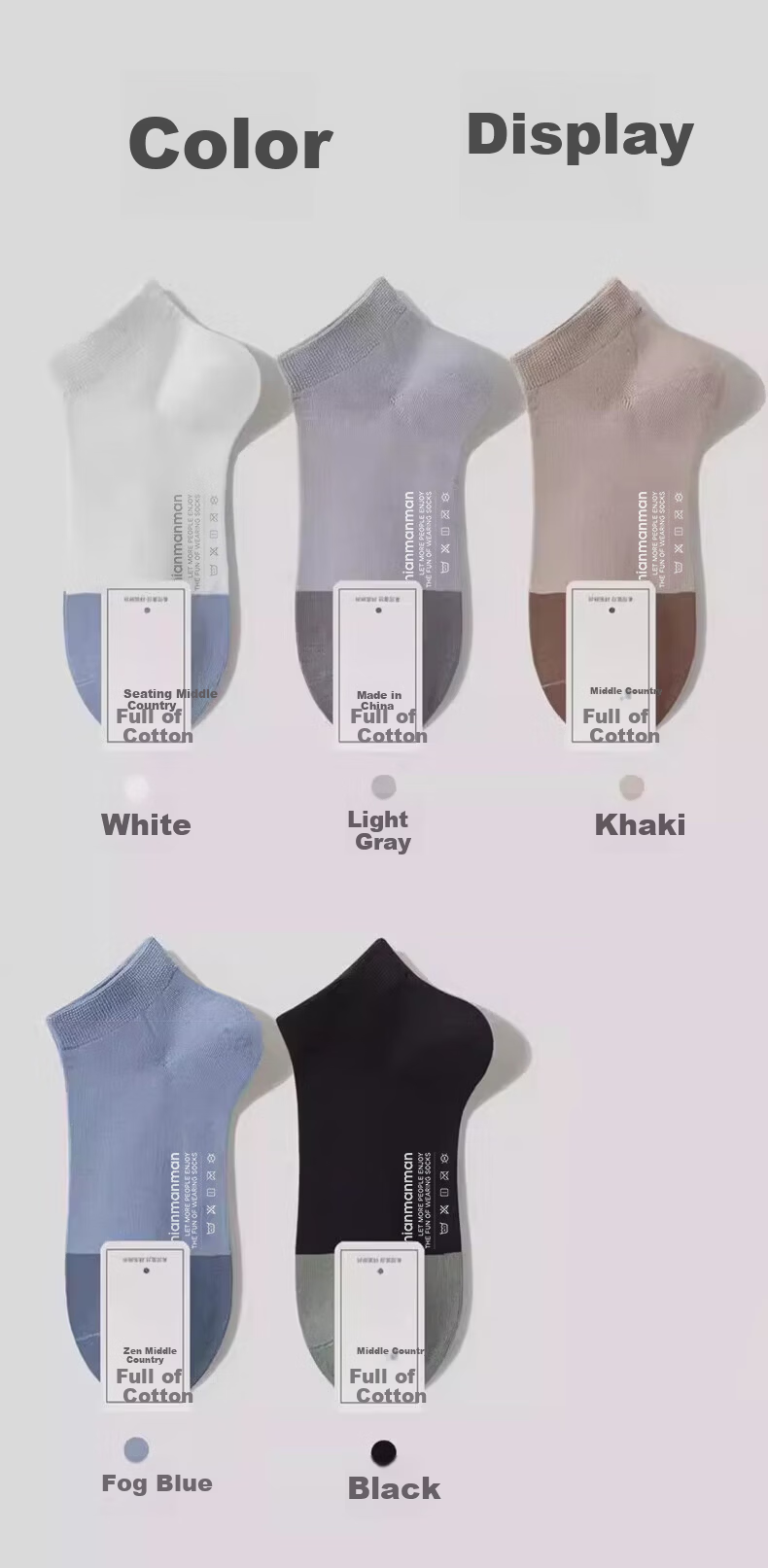 Mian Shisan Men's Short Socks Xinjiang Cotton Summer Thin 10A Antibacterial Deodorant Breathable Colorblock Low-Cut Ankle Socks 6 Pairs 15