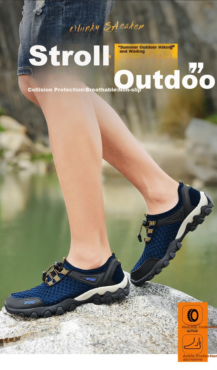 FOOTOPPO Men's Mesh Outdoor Water Shoes Hollow Mesh Sandals Summer Fishing Non-Slip Wear-Resistant Casual Sports Sandals 1