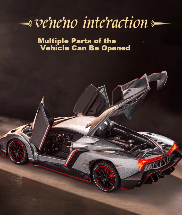 Fozao Lamborghini Sports Car Model Children's Educational Toy Boys Birthday Gift Poison Collection Silver + Leather Dust Cover 10