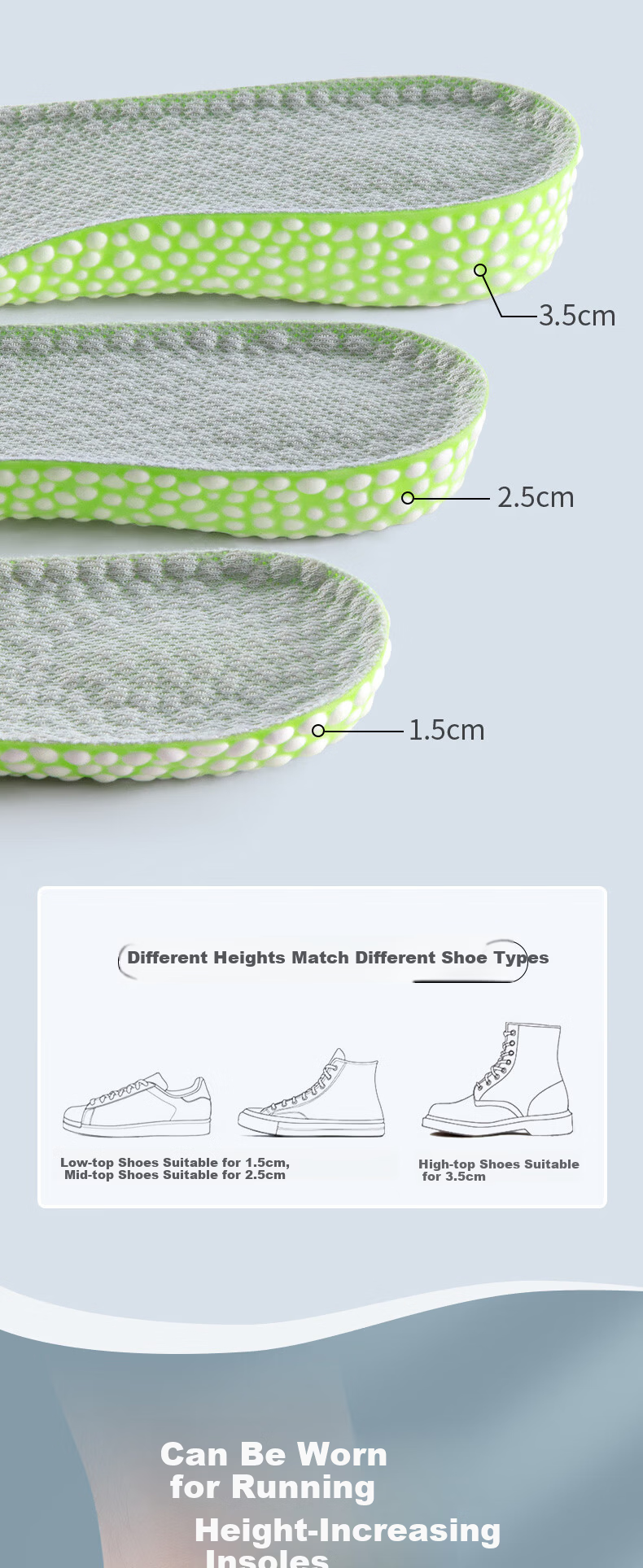 JVBV Boost Popcorn Cushion Height Increase Insoles for Men, Sports Shock Absorption, Comfortable Standing, -2.5cm, Model 4142 6