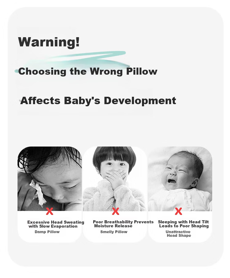 Aibedila Baby Pillow 3-6 Years Old Zoned Shaping Pillow Newborn Children's Ramie Washable Blue 2