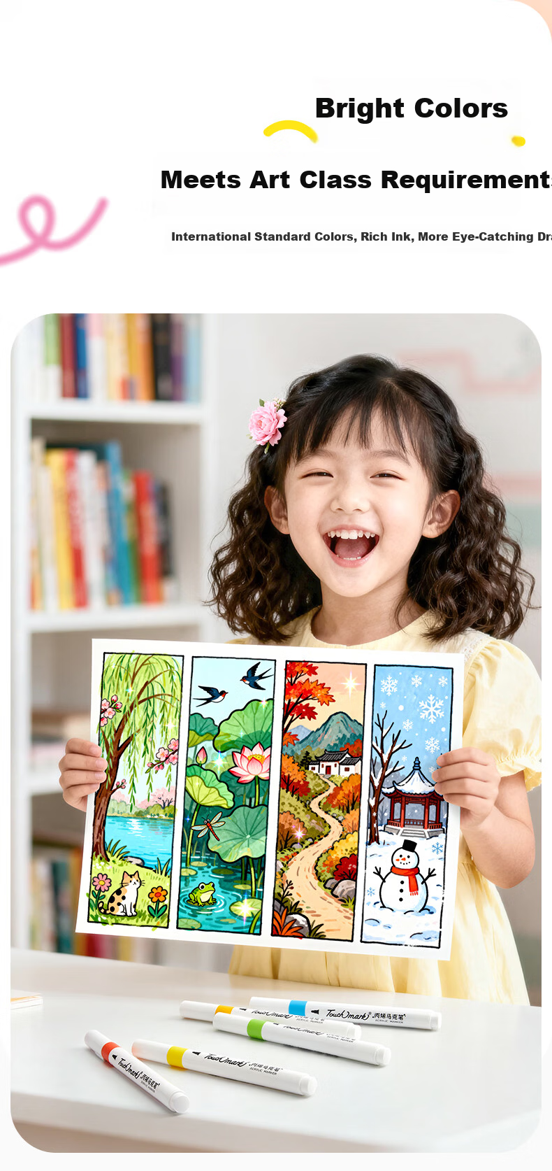 Touch Mark Taichi 60-Color Acrylic Marker Soft Tip Student Art Special Opaque Layerable Watercolor Pen Birthday Gift for Boys and Girls 10