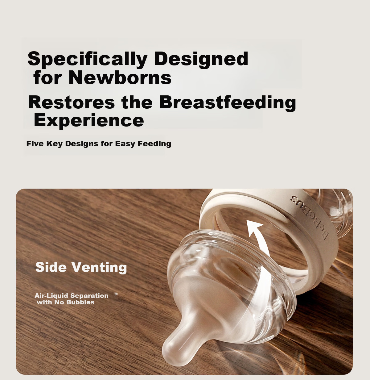 Bebebus Newborn Baby Bottle 0-1 Month Anti-Colic Glass Infant Bottle with Breast-Like Nipple 160ml 5