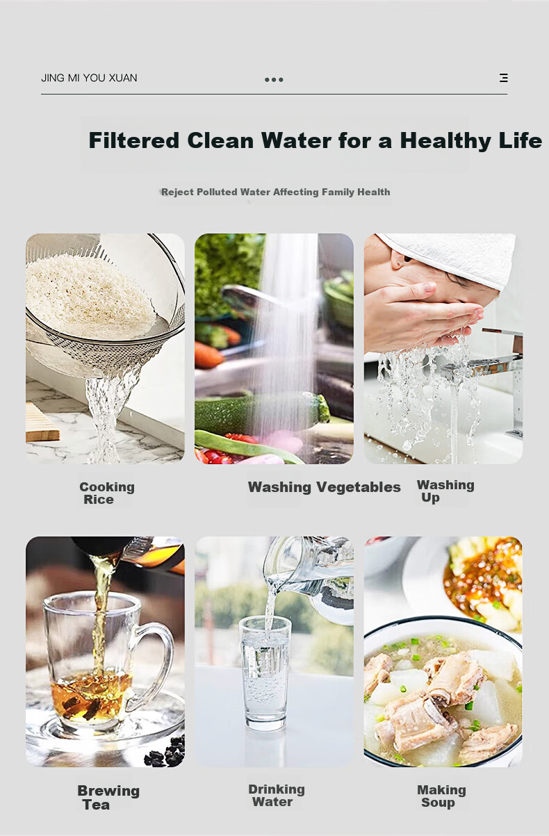 Jingmi Premium Kitchen Faucet Filter Extender Household Vegetable Sink Booster Nozzle Splash-Proof Stainless Steel Filter Core 4