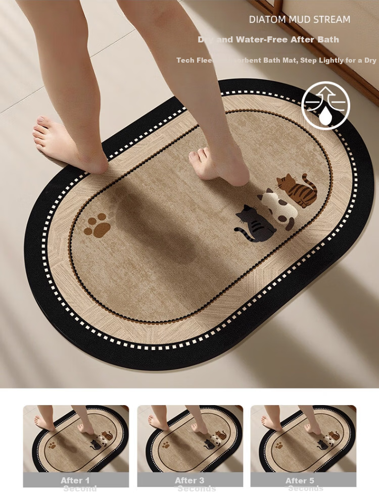 STIMANNI CITY·MANNI Fresh Style Bathroom Non-Slip Mat Cute Cartoon Absorbent Quick-Dry Oval Antibacterial Mildew-Resistant Floor Rug 3