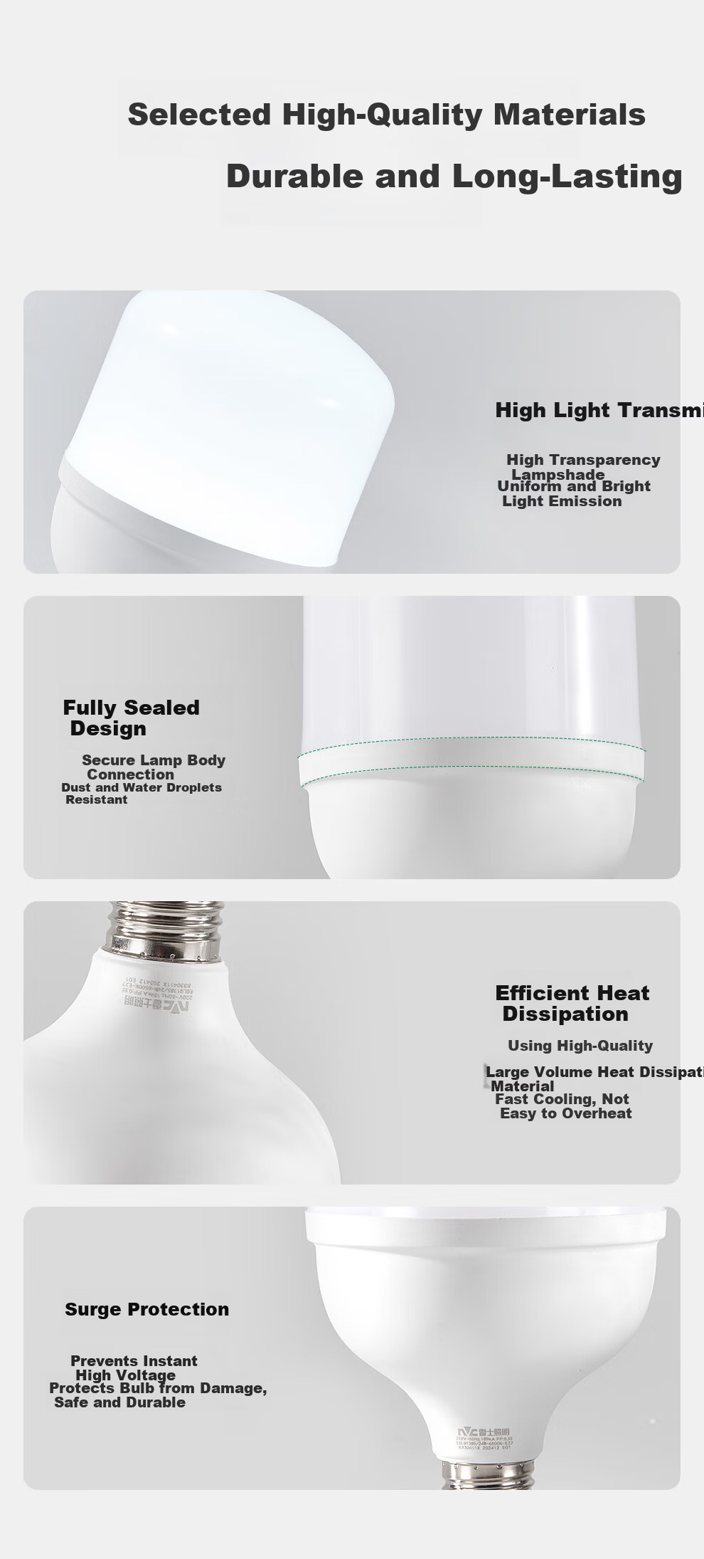 NVC LED Bulb Energy-Saving E27 Large Screw Base Household Commercial High Power 51W White Light Column Bulb 10