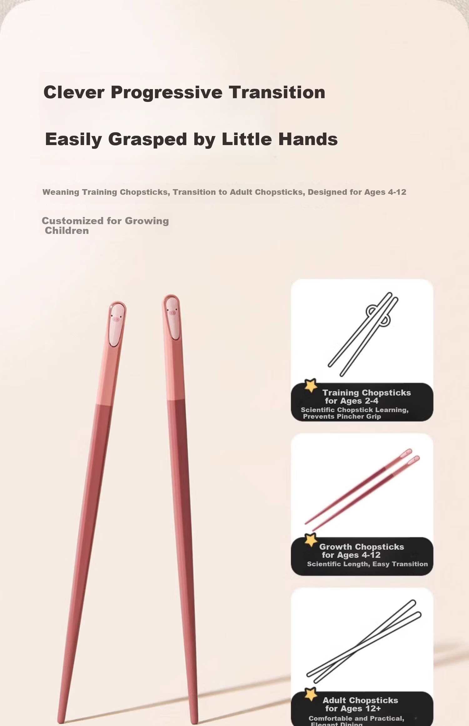 AIBEDILA Children's Chopsticks Baby Non-Slip Antibacterial High-Temperature Resistant Short Training Chopsticks for Ages 3-12 Pink with Lunch Box 5