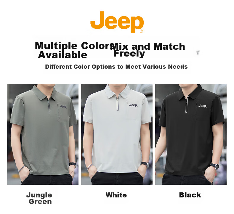JEEP Polo Shirt for Men, Summer Short-Sleeve Quick-Dry T-Shirt, Sports Casual Father's Day Gift, Beige, 2XL 5