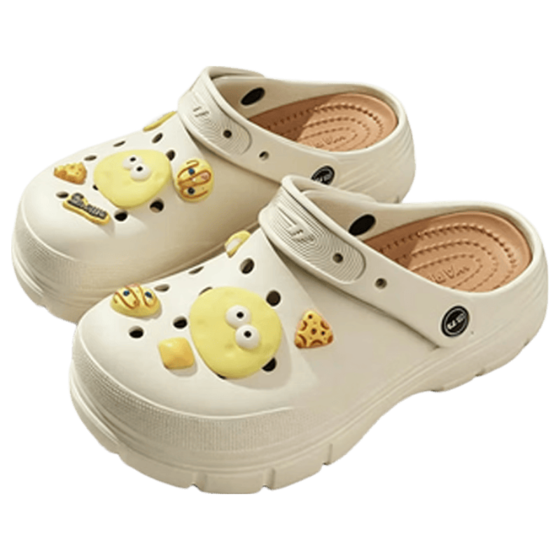 Warrior Official Women's Summer 2026 Hole Sandals Cushioned Thick Sole Slippers Khaki Cheese Color Size 38