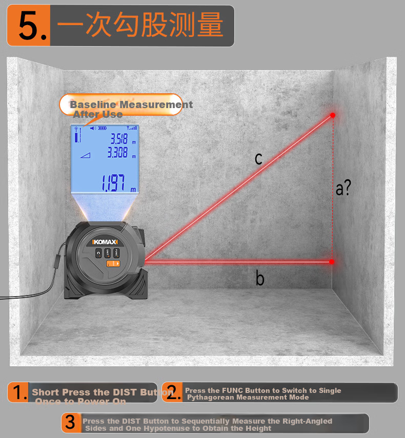 KEMAISI 3-in-1 Laser Distance Measuring Tape Infrared Rangefinder High-Precision Handheld Electronic Ruler Tape Measure for Carpentry 26